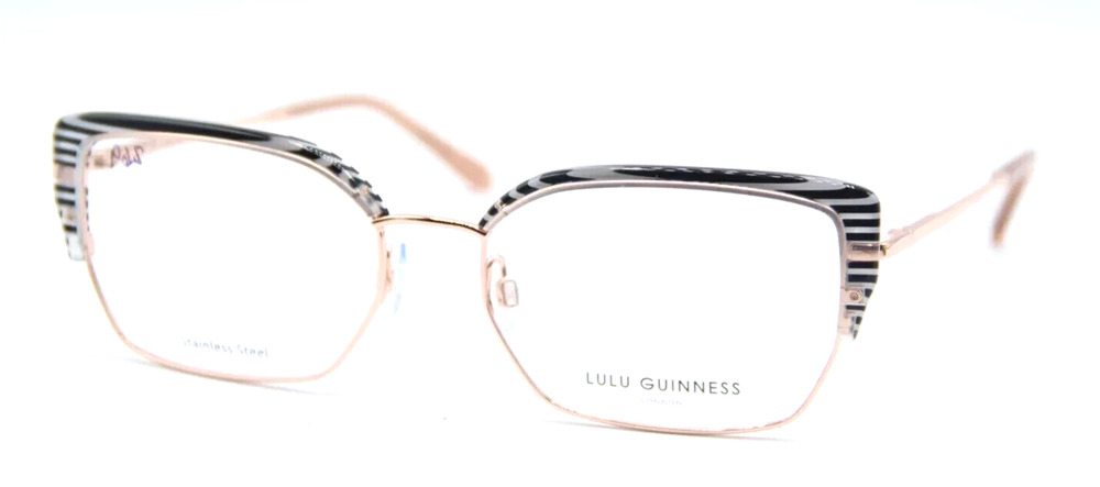 LULU GUINNESS L224 RGD ROSE GOLD BLACK ZEBRA EYEGLASSES 58-18-150 AUTHENTIC